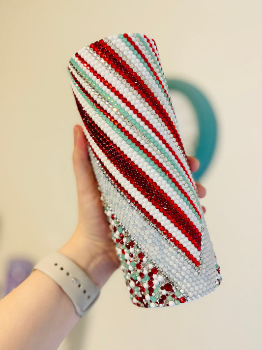 RTS - Candy Cane V Split Rhinestone Tumbler