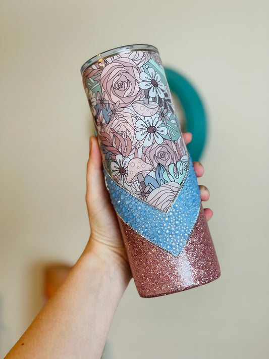 RTS - Floral V Split Rhinestone Tumbler