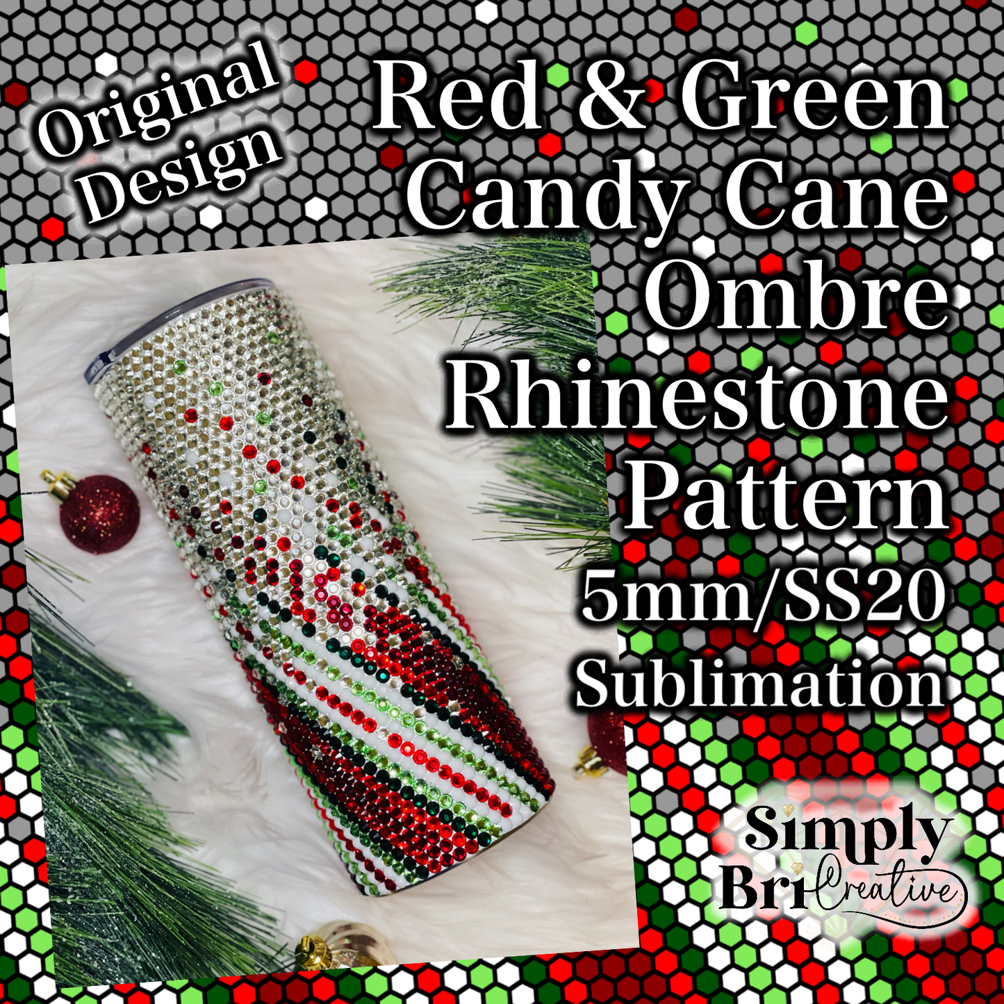 Red & Green Candy Cane Ombre Sublimation Rhinestone Pattern (5MM/SS20)