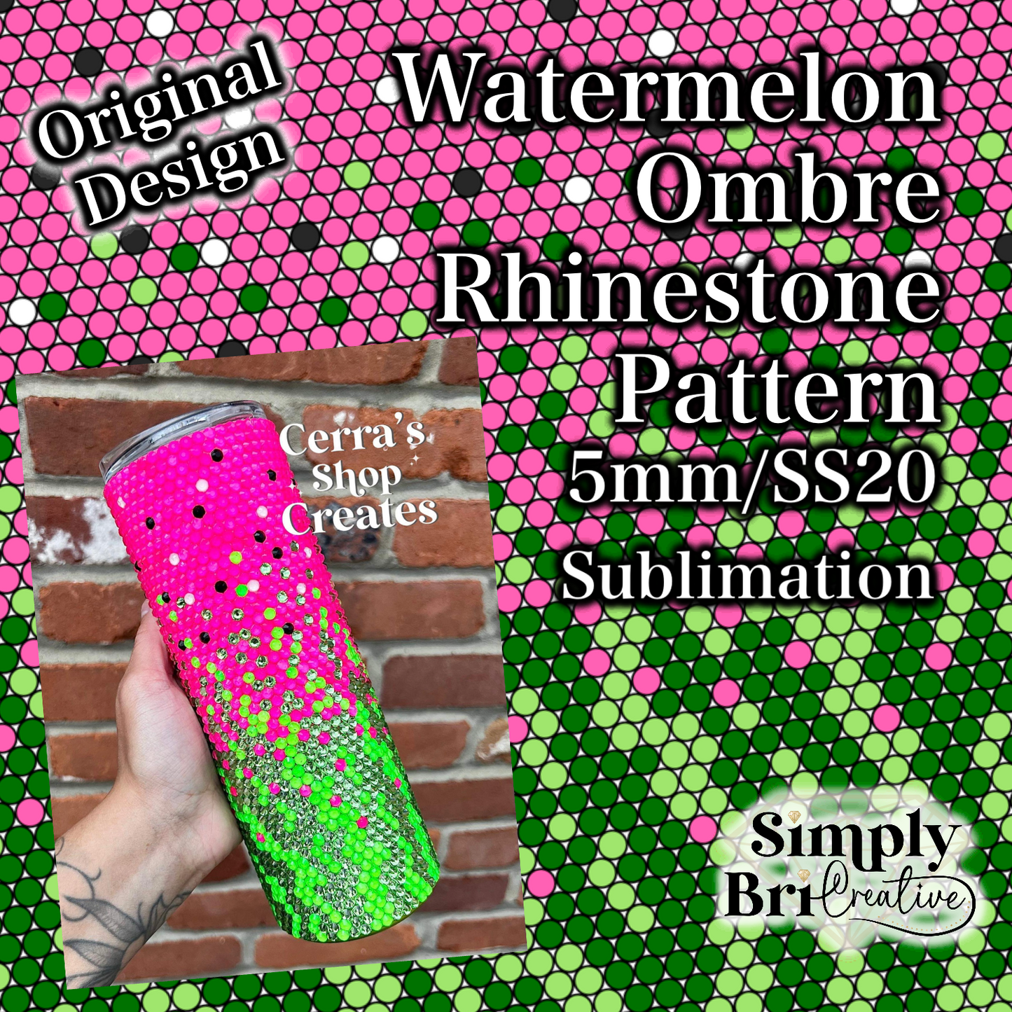 Watermelon Ombre Sublimation Rhinestone Pattern (5MM/SS20)