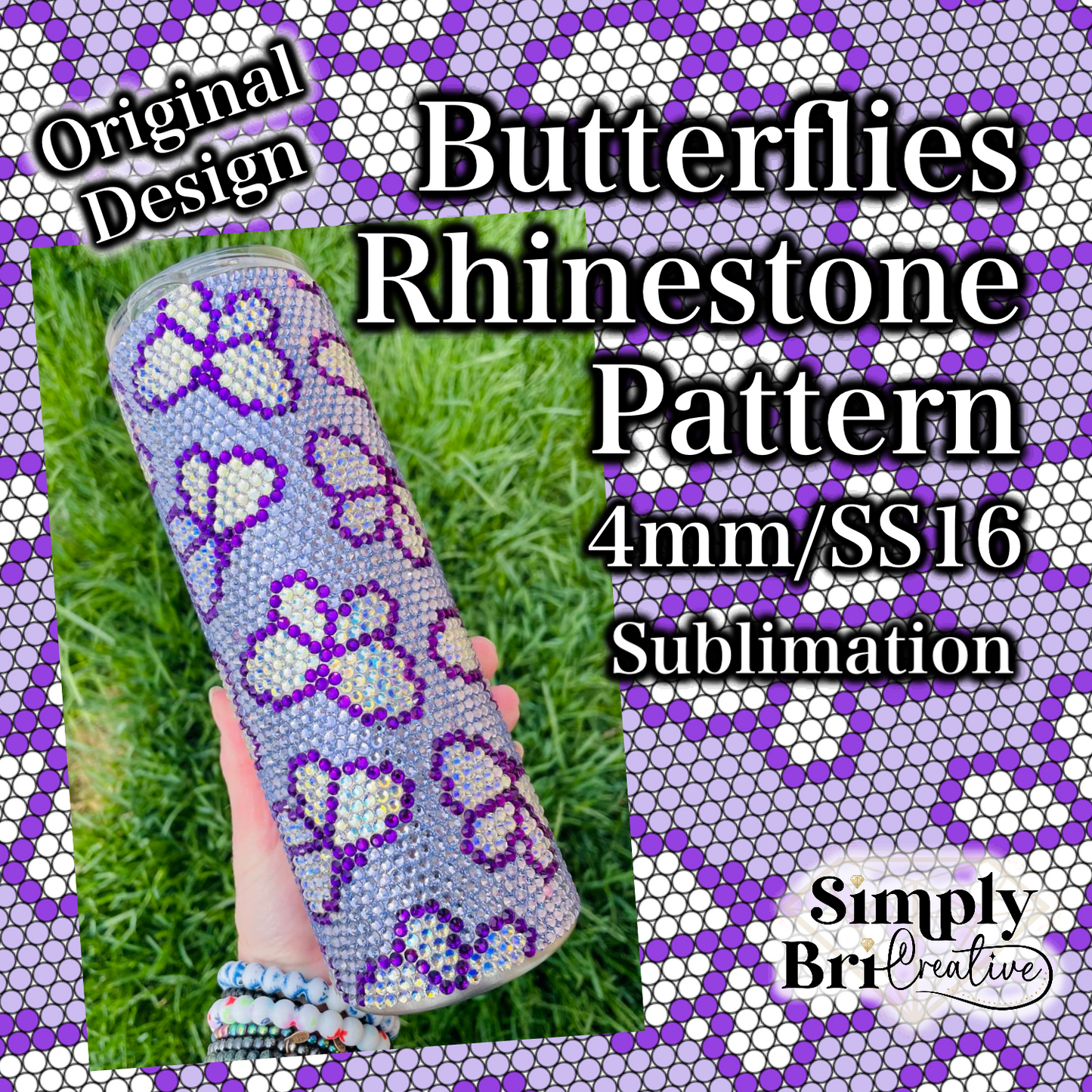 Butterflies Sublimation Rhinestone Pattern (4mm/SS16)