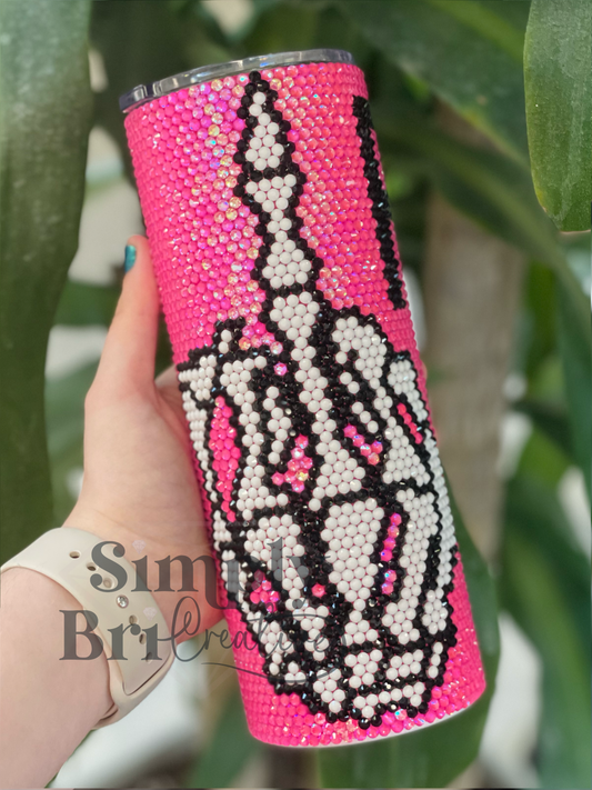 PREORDER - Rhinestone F U Skelly Middle Finger Tumbler